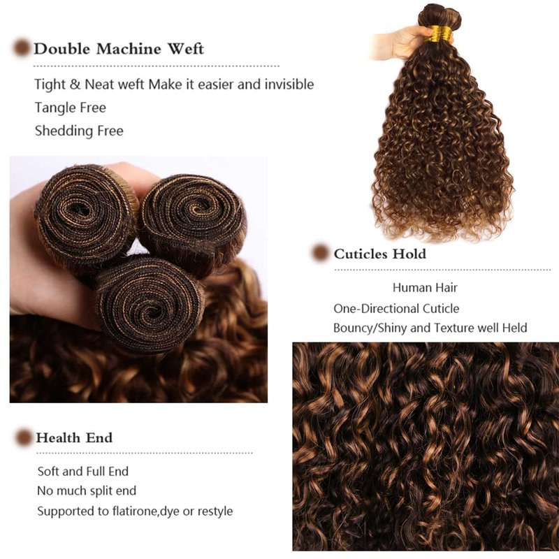 Kinky Curly Human Hair Bundles - P4/30 Ombre Brazilian Virgin Remy Extensions | 12-14-16 Inch, 300G