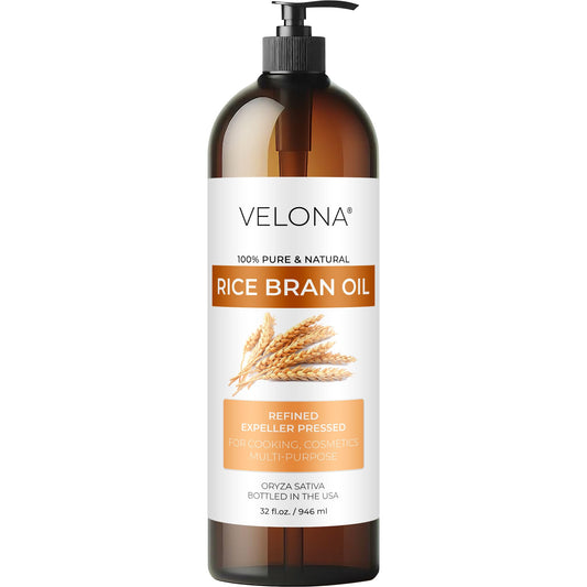 velona Rice Bran Oil 32 Fl Oz | 100% Pure and Natural Carrier Oil | Refined, Expeller Pressed | Cooking, Face, Hair, Body & Skin Care | Use Today - Enjoy Results