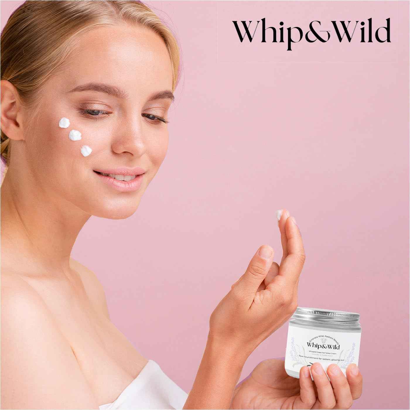 Whip & Wild 100% Grass Fed Beef Tallow for Skin Care Face + Body - Whipped Moisturizer for Sensitive Skin - Natural Lotion, 4 FL. oz. Lavender Vanilla Scent