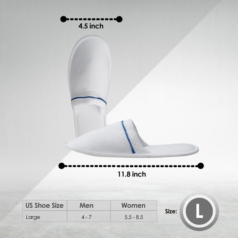 Modlux Spa Slippers 6-12 Pairs, Unisex Disposable Slippers Closed Toe Washable, Reusable, Bridal, Indoor, House, Bathroom, Bedroom, Hotel, For Guest (White with Blue Ribbon, 12 Pair)