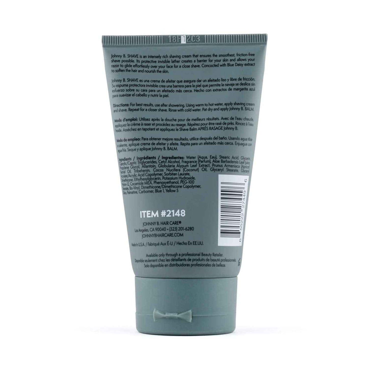 JOHNNY B. Professional Men's Shave Cream Tube 3.3 oz.