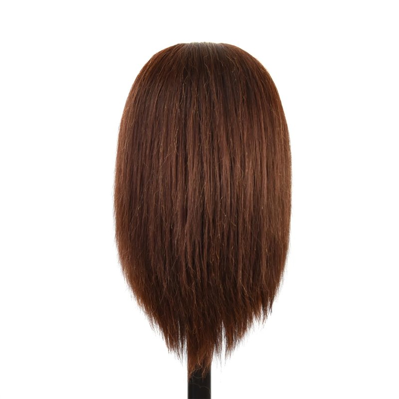 Male Mannequin Head 100% Human Hair Training Head 14 Inch Barber Manikin Cosmetology Doll Head for Hair Styling and Practice with Wig Clamp Stand (with Beard,Brown)