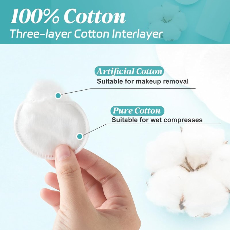 Premium Cotton Rounds - 100% Cotton Makeup Remover Pads | Soft, Non-Irritating, 100 Count