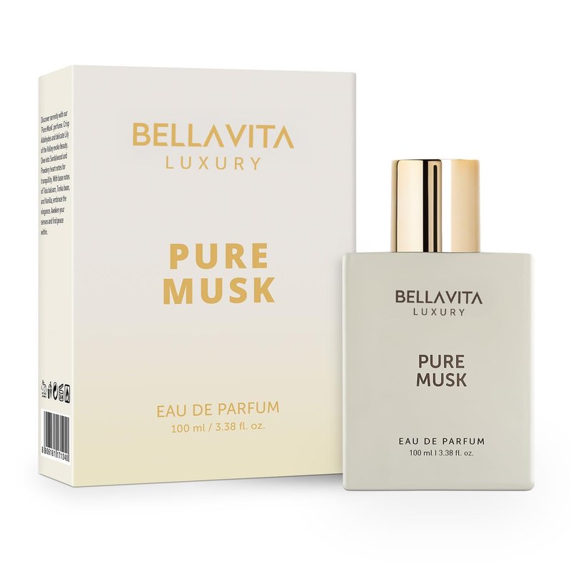 Bellavita Luxury Pure Musk Eau de Parfum | 100 ml (3.4 fl.oz.) | Perfume for Men and Women | Floral, Lily of the Valley, Sandalwood, Tolu Balsam Notes | Long Lasting Unisex Fragrance
