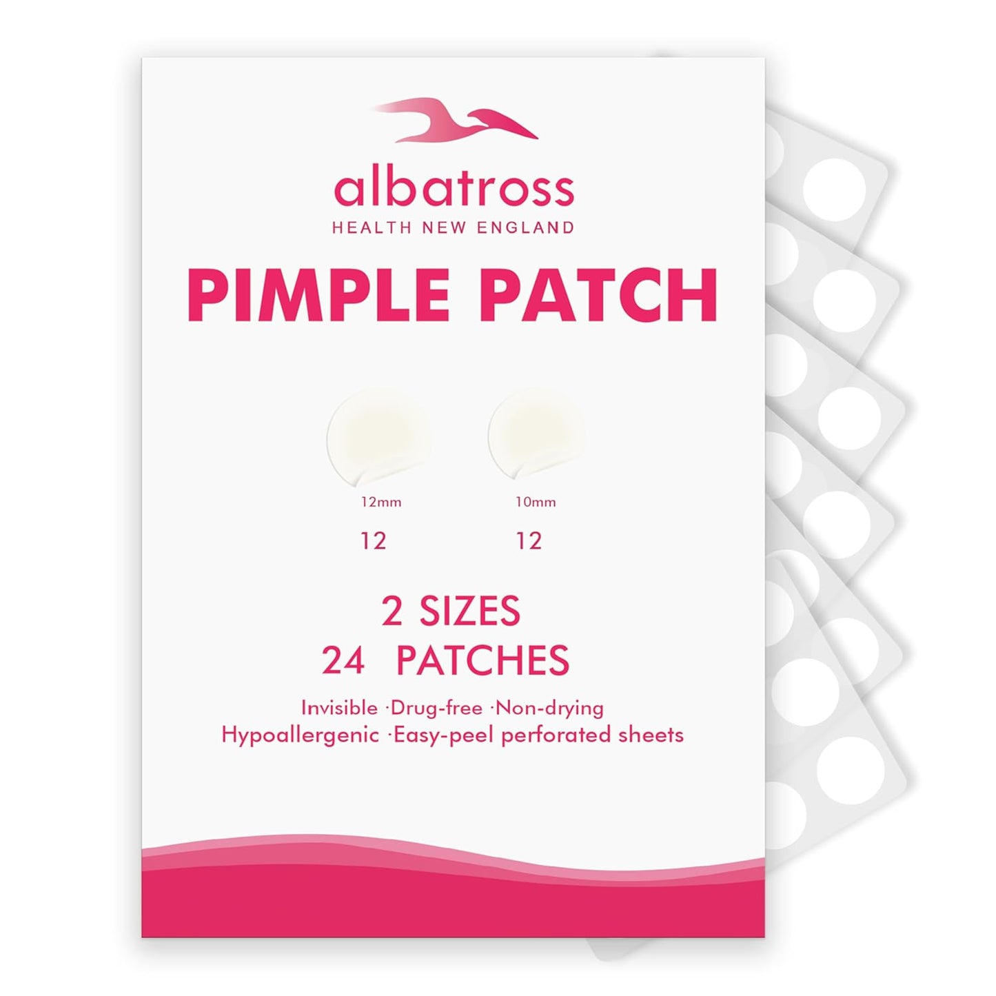 Albatross Health New England Invisible Pimple Patches for face, plain Hydrocolloid Acne Patches, HSA FSA eligible, Spot Dots Cover, Zit Blemish Patch, 2 Sizes 180 Counts