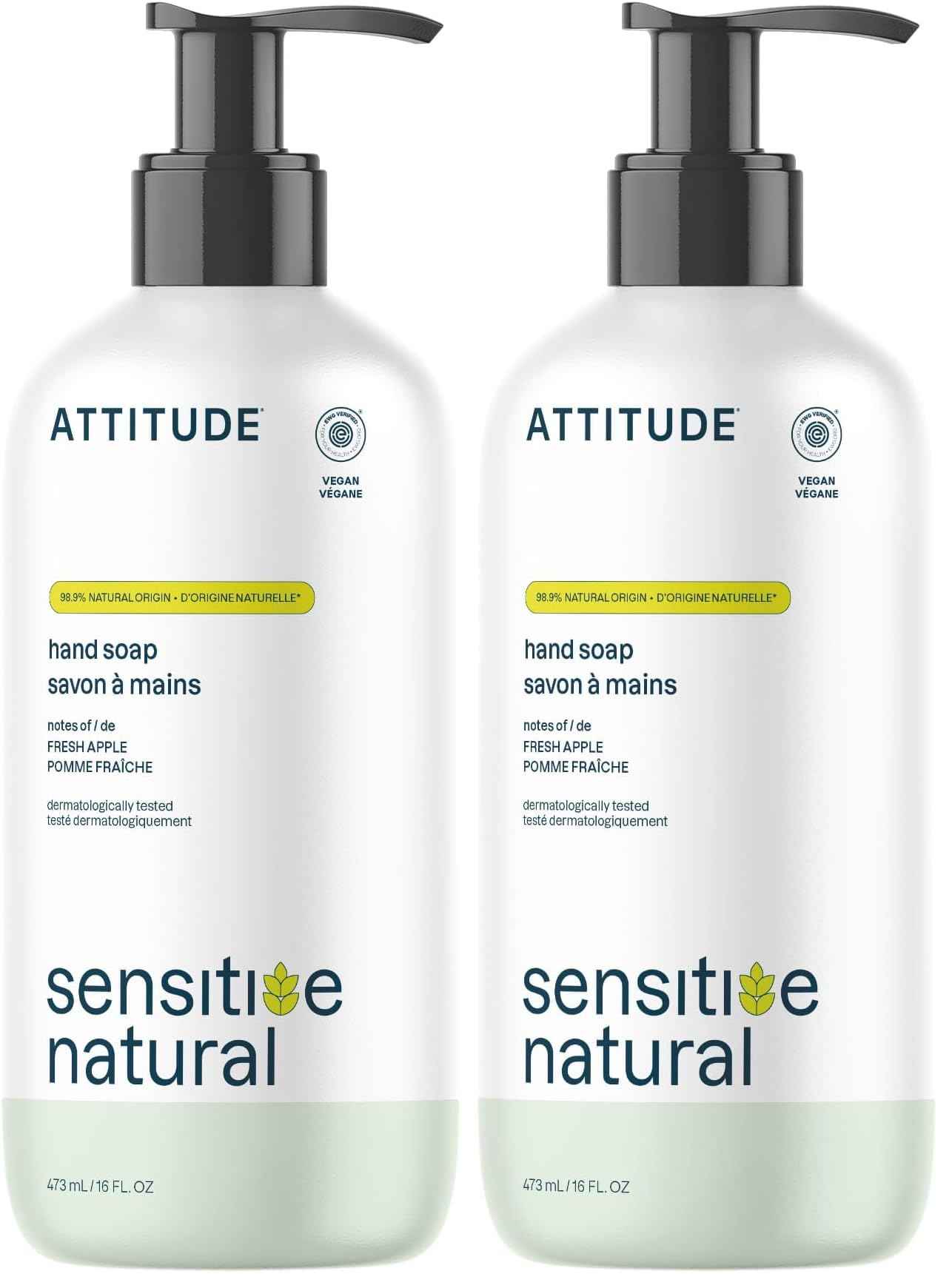 ATTITUDE Hand Soap for Sensitive Skin with Oat and Avocado Oil, EWG Verified, Dermatologically Tested, Vegan, 16 Fl Oz (Pack of 2)
