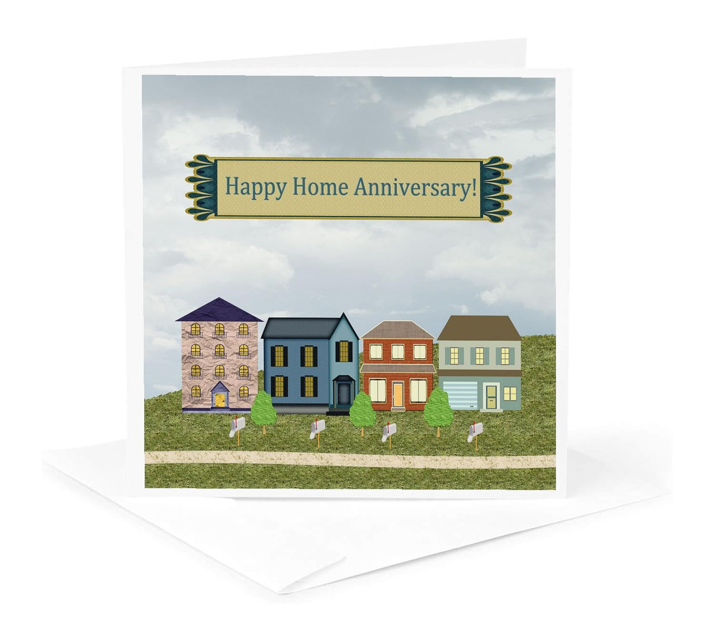 Greeting Cards - Home Anniversary, Realtor to Client, Family, Friends, Homes, Mailboxes - 12 Pack - Home Anniversary Design