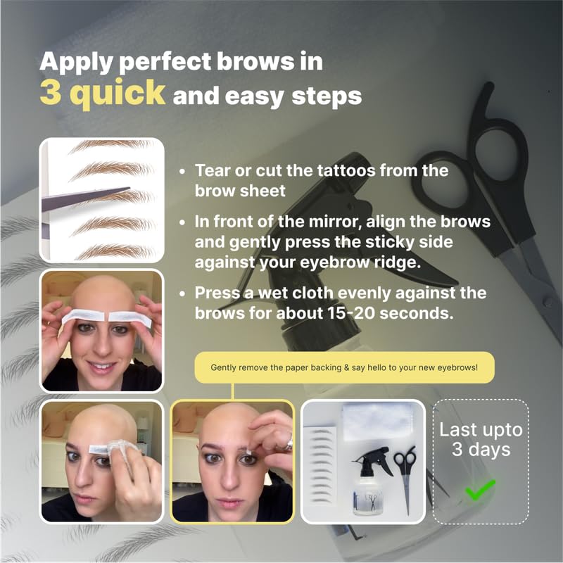 Temporary Eyebrow Tattoos - 20 Pairs Waterproof & Smudge-Proof Realistic Stickers for Men & Women | Medium Brown, Easy to Apply