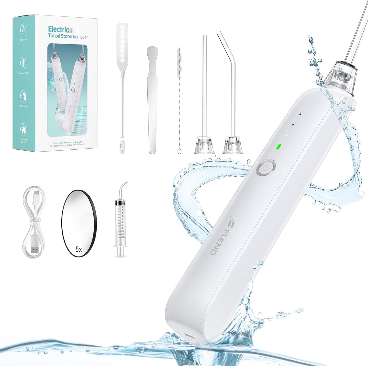 Tonsil Stone Remover Kit - 3 Modes Electronic Vacuum with LED Light & 5X Magnifying Mirror | Oral Irrigator for Bad Breath Relief