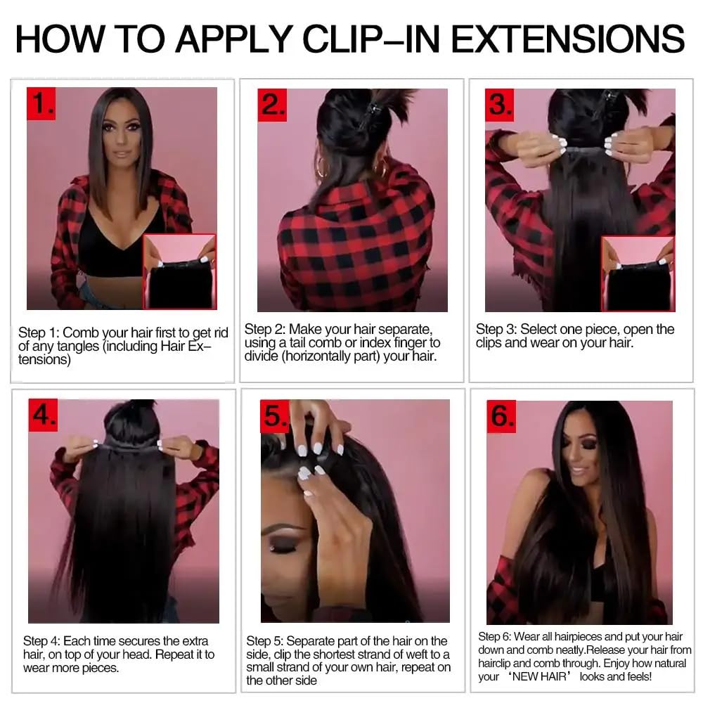 Real Human Hair Clip-In Extensions - Remy Medium Brown 12 Inches | 80g, 7 Pieces, 16 Clips