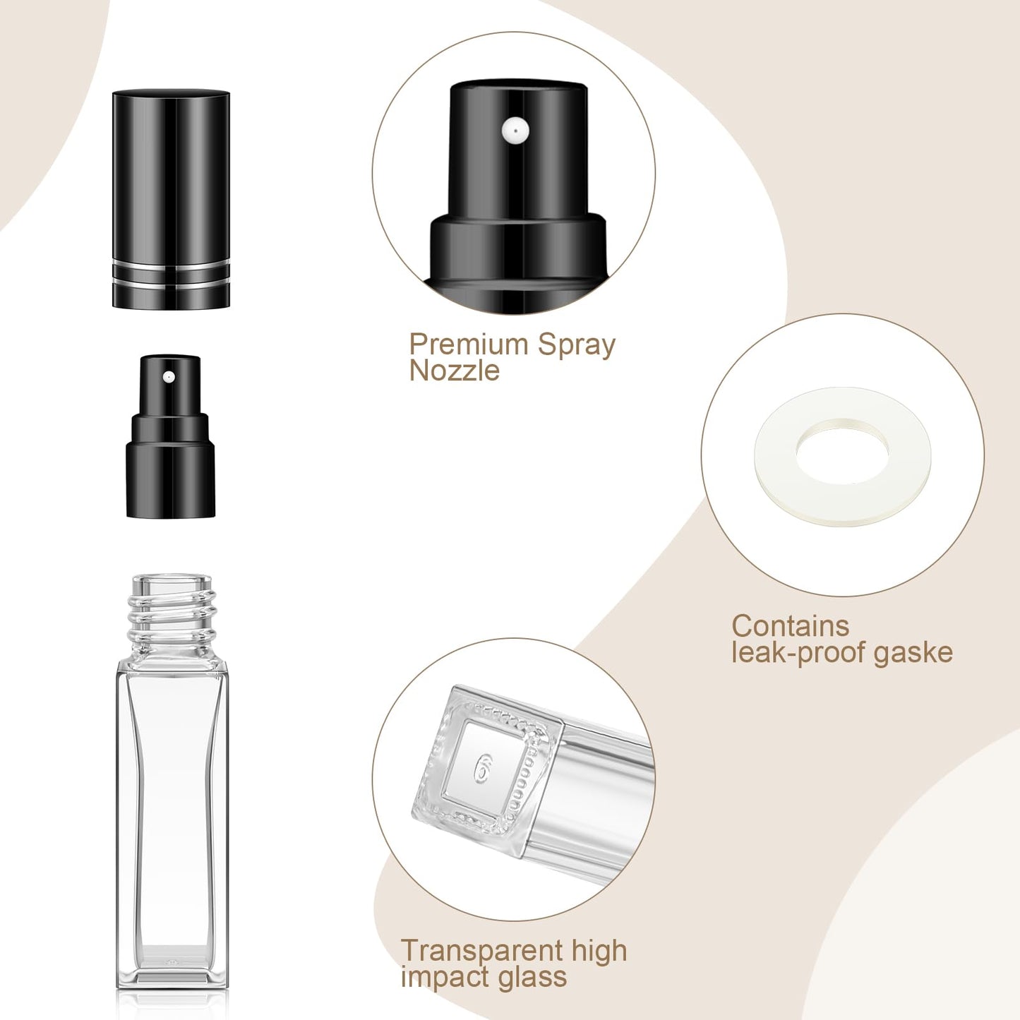 Domensi 60 Pcs 8 ml Empty Glass Perfume Bottles Bulk - Multicolor Refillable Cologne Spray Atomizer with Pump, for Travel, Skincare, Haircare, Cleaning & DIY Essentials