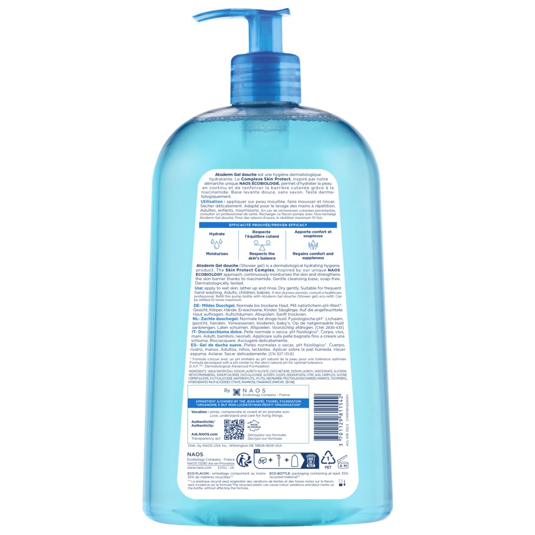 Bioderma - Atoderm Hydrating Shower Gel Body Wash - Moisturizing Face and Body Cleanser for Normal to Dehydrated Sensitive Skin