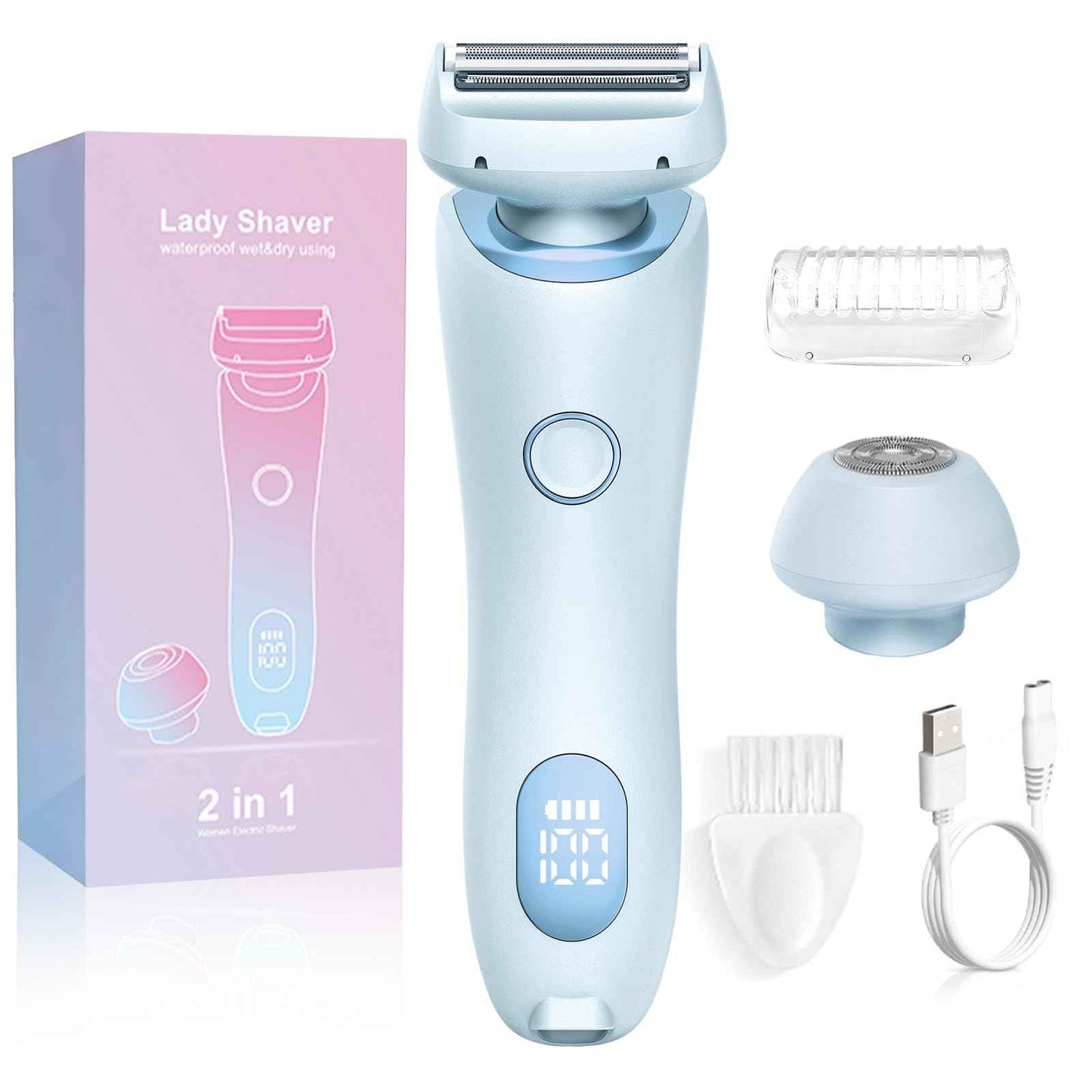 Livora Electric Shaver for Women, 2 in 1 Glide Pro 3.0 Razor, Silk Glide Pro Shaver 2 with Removable Head, Wet & Dry Waterproof, Rechargeable Cordless for Bikini, Leg, Arm, Underarm, Body (Blue)