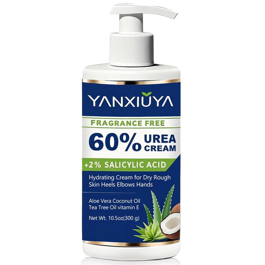 YANXIUYA 60% Urea Cream 10.5 oz, Fragrance-Free Body Lotion with 2% Salicylic Acid, Foot Cream and for Feet, Cracked Heels, Dry Skin & Callus Remover, Maximum Strength Moisturizing Cream