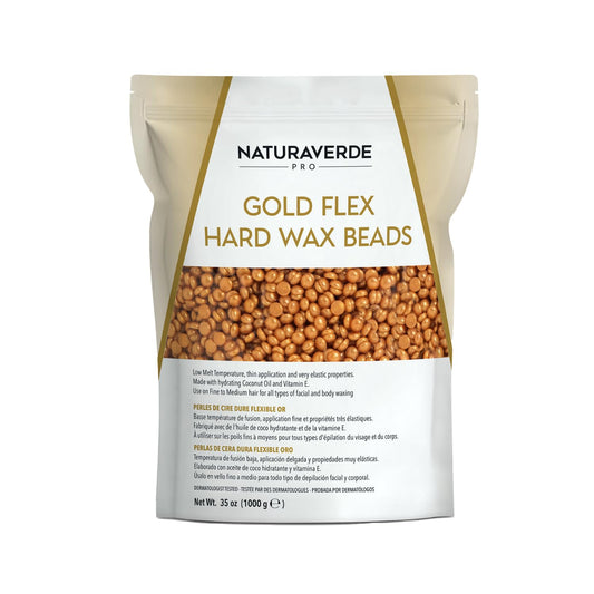 NaturaverdePro Gold Flex Hard Wax Beads, Body and Facial Hair Removal, Brazilian Bikini Wax for Women with Soothing Coconut Oil - 2.2 lbs