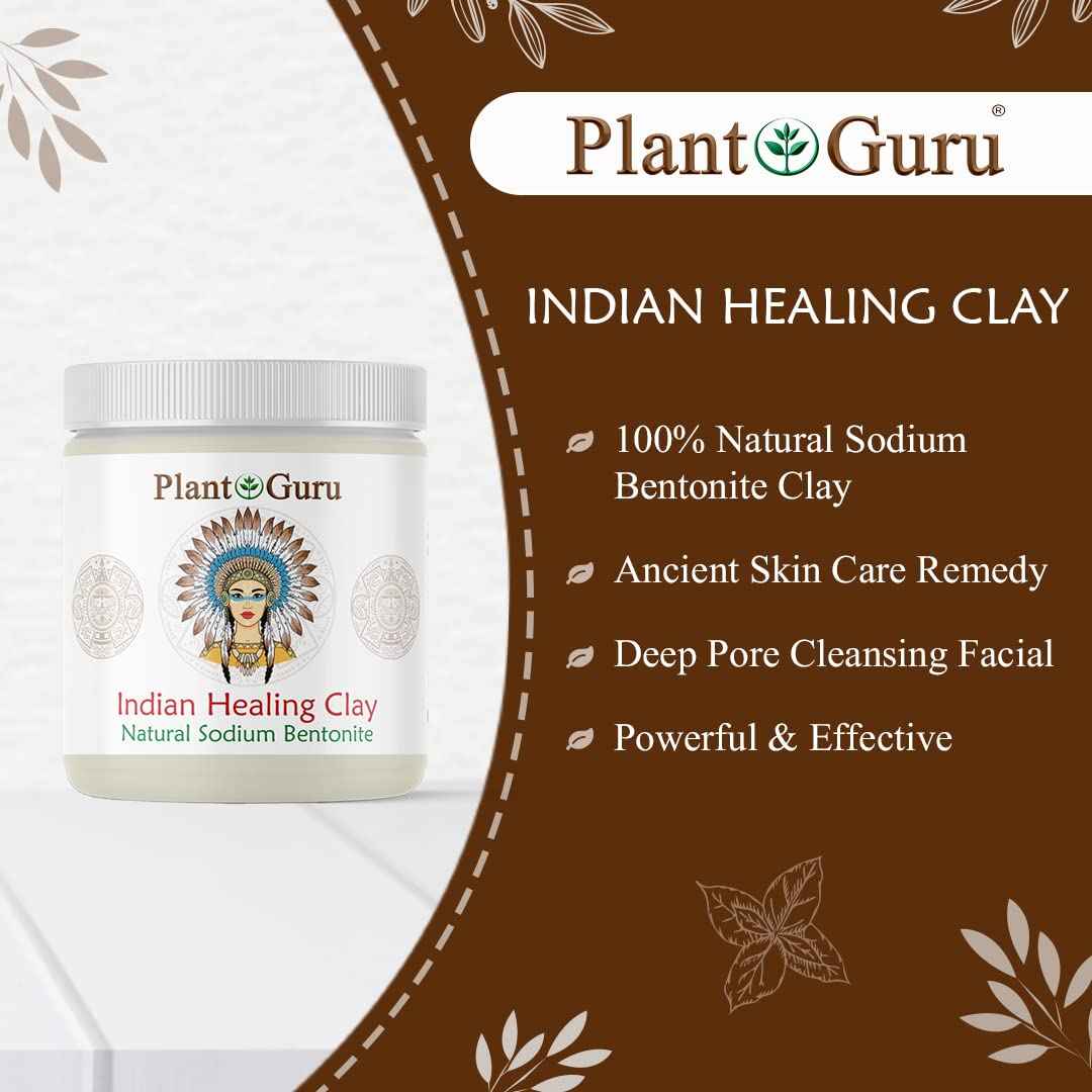 Plant Guru Sodium Bentonite Clay Powder 3.5 lbs. Bulk 100% Natural Indian Healing Clay - Deep Pore Cleansing Facial And Body Mask - Detox Clay for Face, Hair, Acne, and Bath.