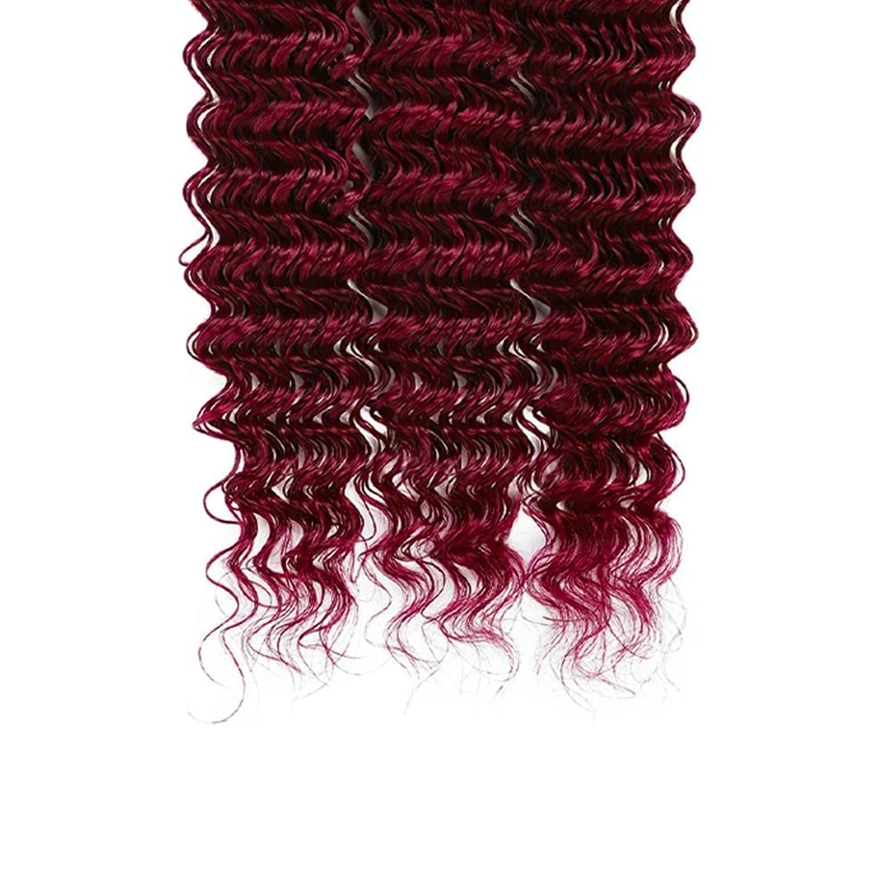 Burgundy 99J Human Hair Bundles - Deep Wave 10, 12, 14 Inch | Raw Unprocessed Virgin Hair for Black Women
