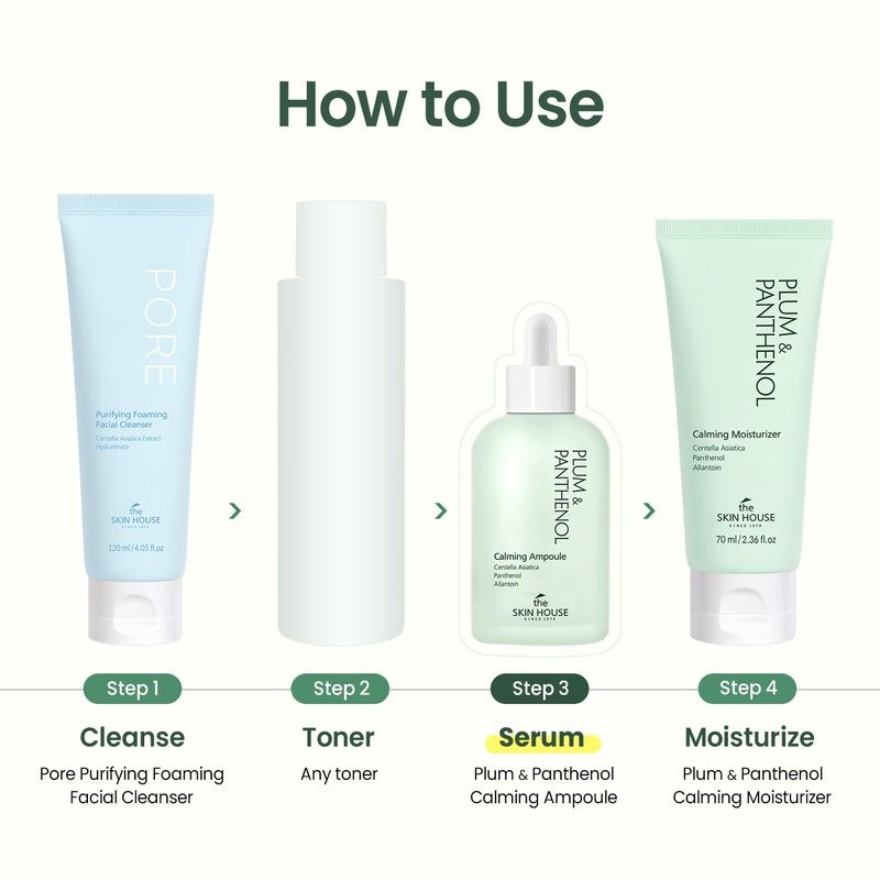 The Skin House Plum & Panthenol Calming Ampoule – Hydrating & Soothing Serum for Sensitive Skin, Non-Irritating (Dermatologist Tested) with Niacinamide & Centella[ 50ml /1.69 fl.oz]