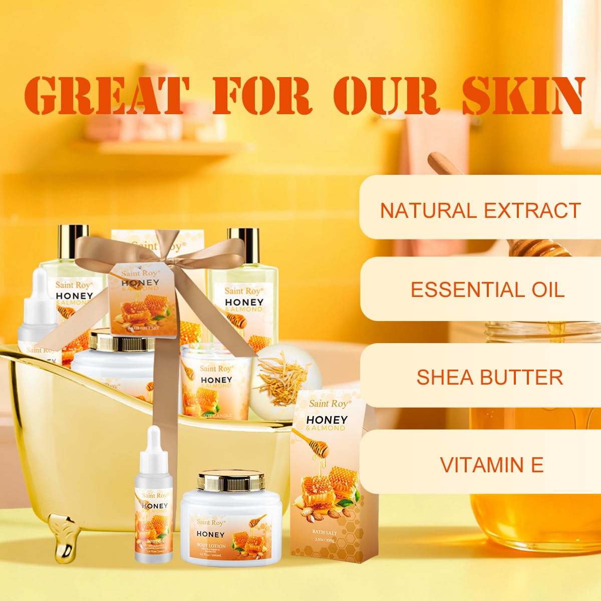 Shower kit gift Birthday Spa Gifts for Women & Men, Honey Almond Bath Gift