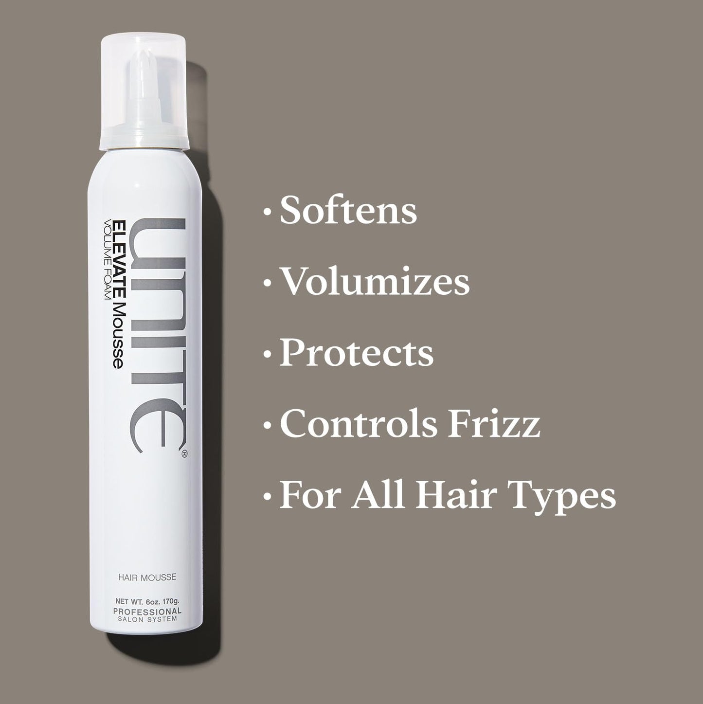 UNITE Hair – ELEVATE Mousse – Weightless Styling Foam for Full-Bodied Volume, Shine & Flexible Hold – Frizz-Free Finish – UV & Thermal Protection – 6 Oz