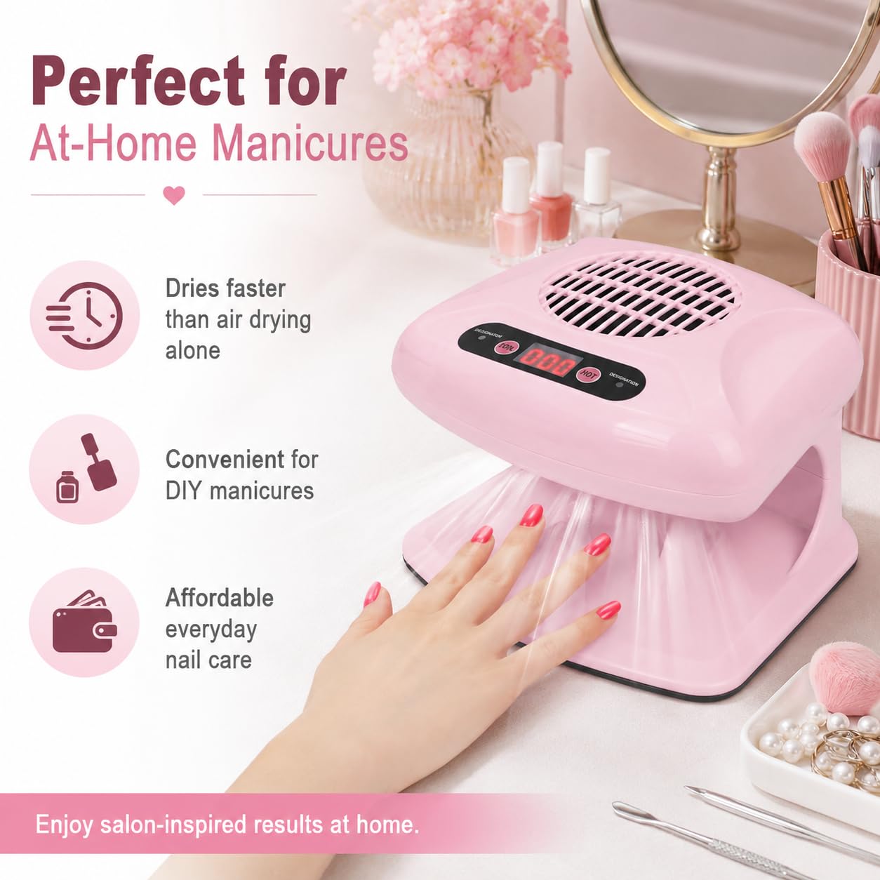 Nail Dryer for Regular Polish,300W Nail Drying Fan with Auto Sensor,Hot & Cold Air Nail Drying Fan for Salon & Home Manicure Use