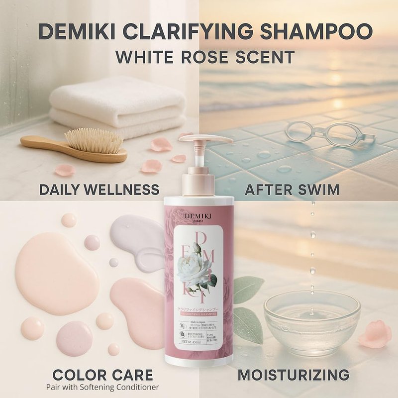 DEMIKI Shampoo for Women,Japanese Shampoo for Oily Hair, Sulfate Free & Paraben Free, Keratin Care,Organic Rose Scent, Clarifying,Moisturizing, Volumizing Hair Care, Anti Dandruff 450ml,16oz