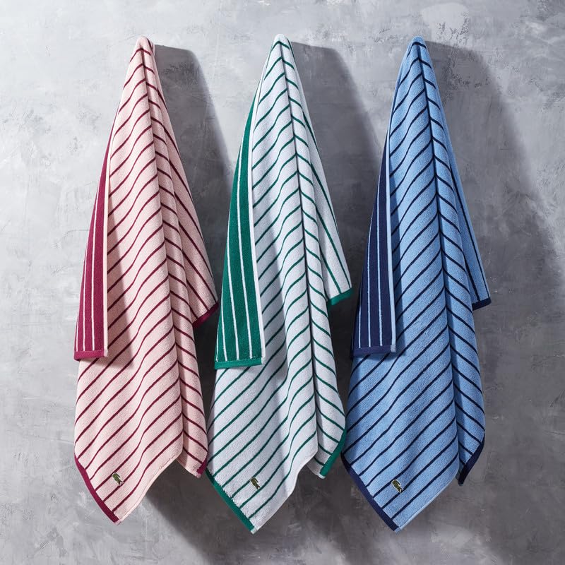 Lacoste Centre Mark Towel — 100% Soft Cotton Jacquard Stripe Design, Lightweight, Absorbent & Durable, Quick Drying, Green, 13"x13" Wash Cloth