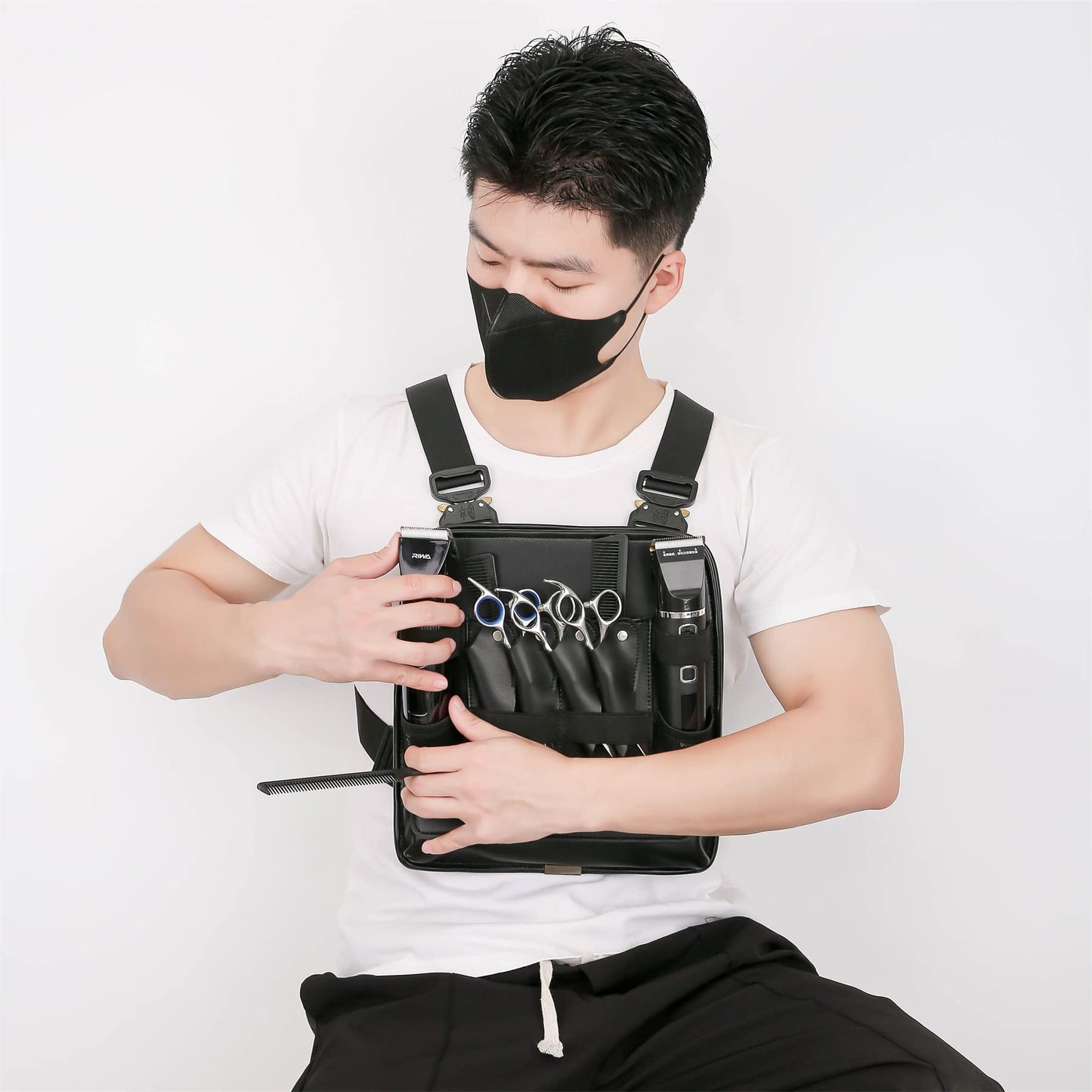 Muserise Leather Fashionable & Functional Chest Rig Bag for Barbers, Stylish Haircut Tools Storage Chest Bag for Barber (Cream)