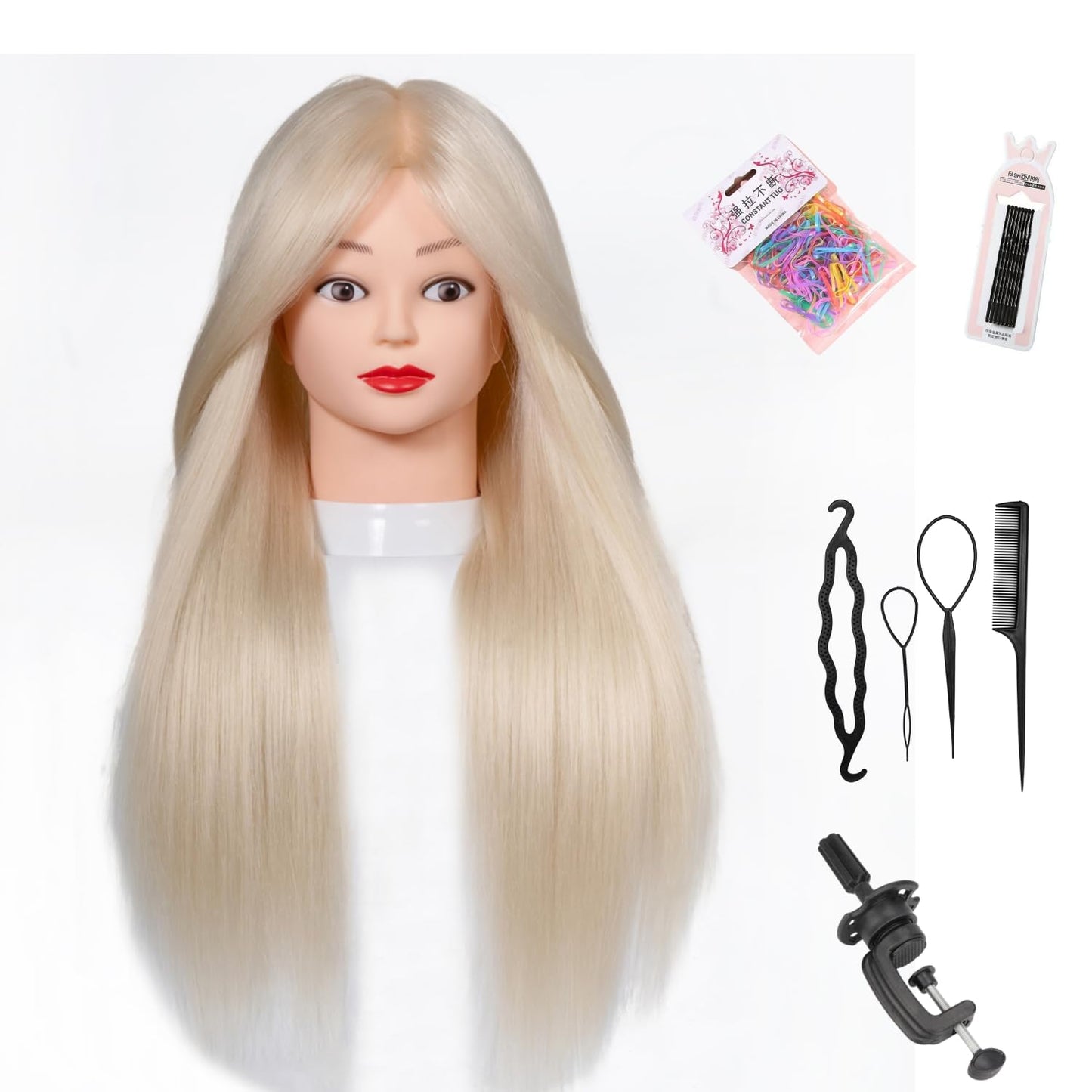 Mannequin Head Human Hair 80% Human Hair, Manikin Head with Hair 24"-26",Cosmetology Mannequin Head practice kit Doll head hair styling,for Braiding Hairdresser Practice Stylin (613#white)