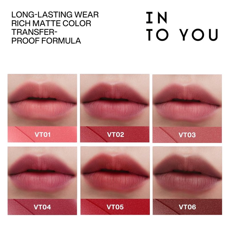 INTO YOU Velvet Matte Liquid Lipstick, Long-lasting Transfer-proof Lip Velvet Stain, Non-Sticky Waterproof Lip Tint, Smooth Silky Smudge-proof Lip Gloss, Full Coverage, for Women Makeup, VT01