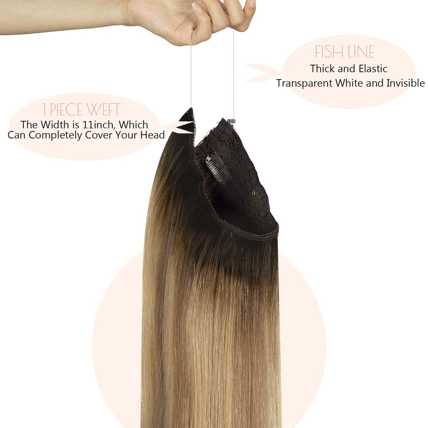 Loxxy Wire Hair Extensions Real Human Hair Silky Human Hair Extensions 18 Inch 95G Invisible Removable Fishing Line Clip in Extensions Human Hair Ombre Color Darkest Brown Fading to Chestnut Brown