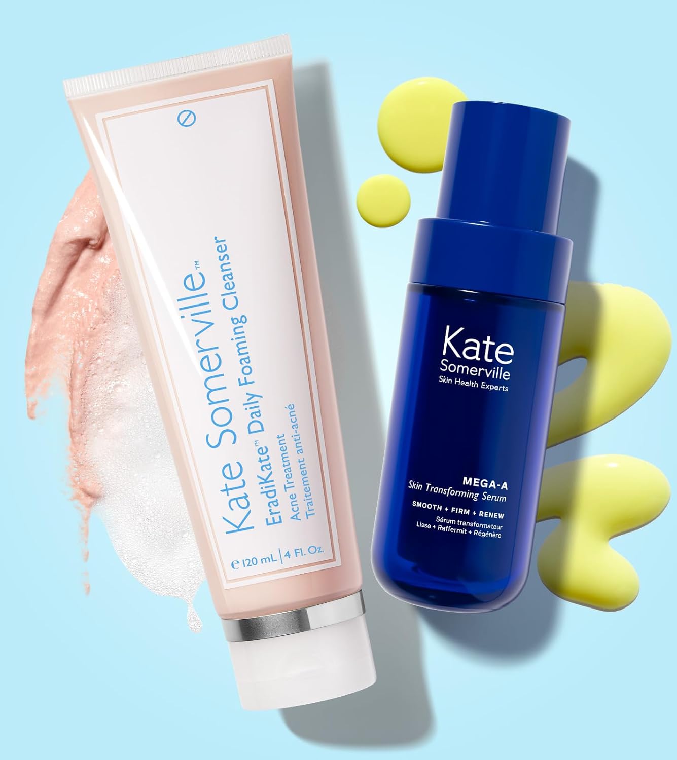 Kate Somerville Acne Treatment Set | EradiKate 3% Sulfur Cleanser & Mega-A Anti-Aging Serum | 4 oz & 1 oz