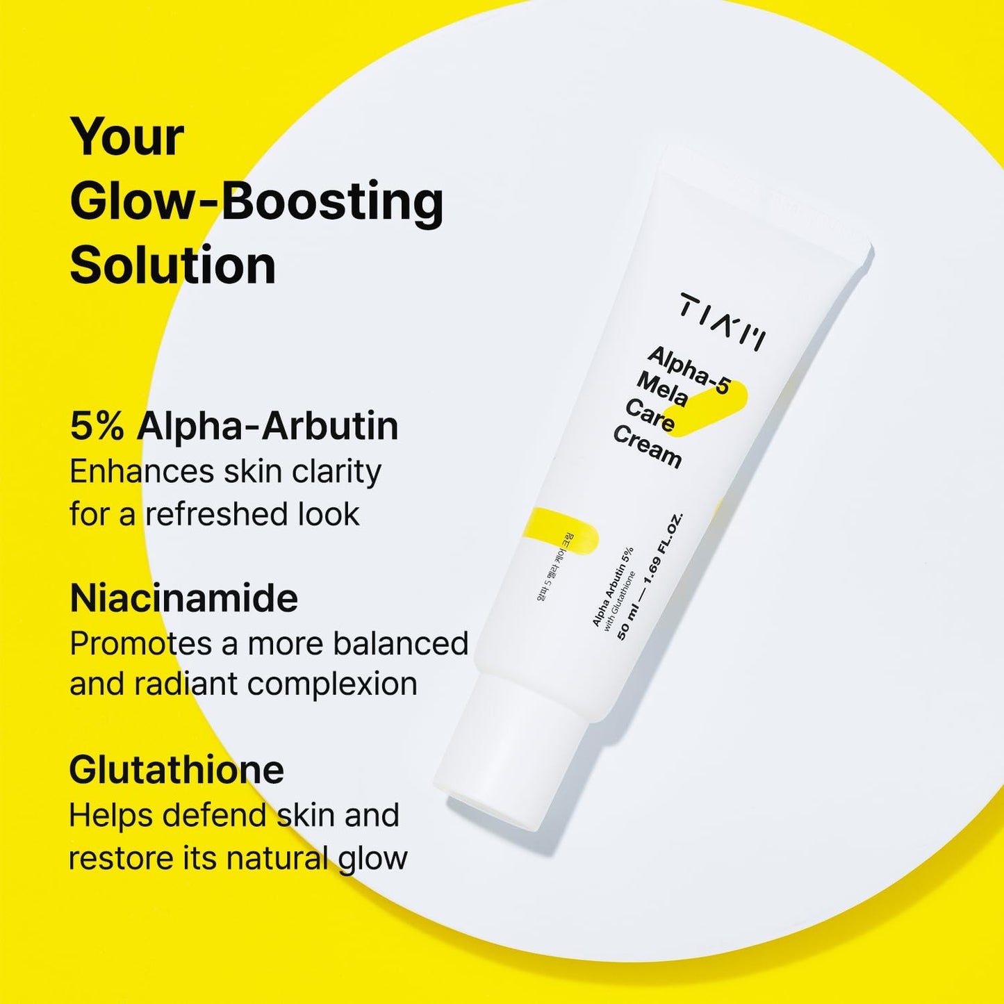 TIA'M Alpha-5 Mela Care Cream, 1.69 fl oz, 5% Alpha Arbutin Glow Enhancing Cream with Glutathione & Niacinamide, Korean Skin Care