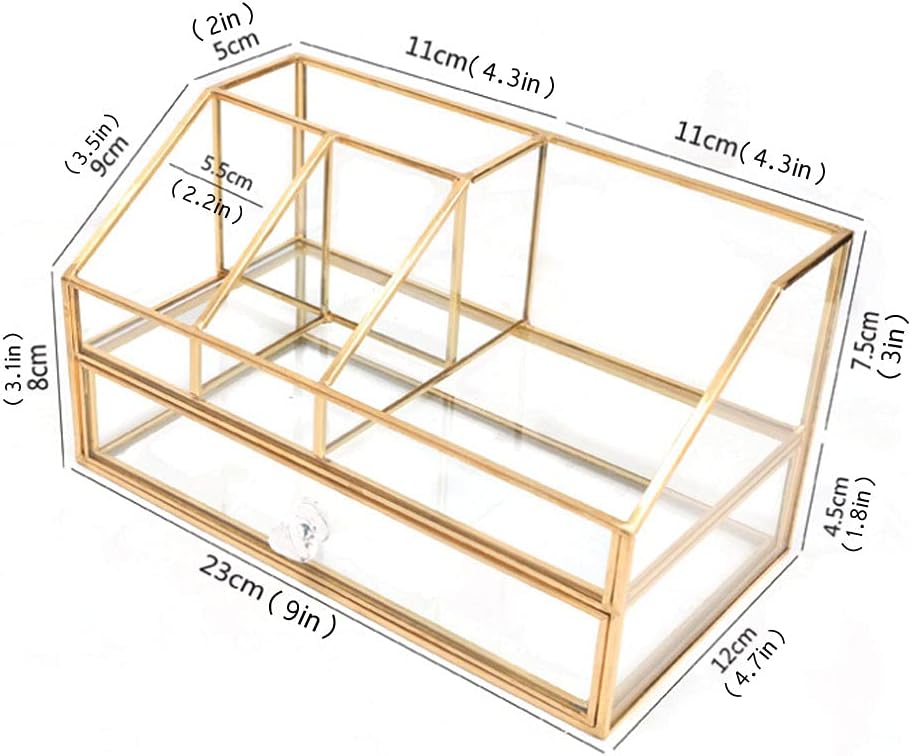 Clear Glass Makeup Brush Holder - L-Lei Cosmetics Storage for Brushes, Nail Polish & Lipstick | Dresser Decor