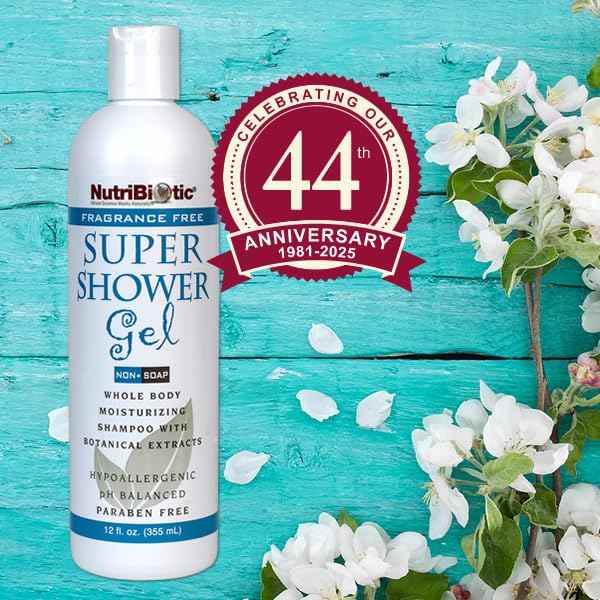NutriBiotic – Fragrance-Free Super Shower Gel, 12 Oz Twin Pack | Whole-Body Moisturizing Shampoo with GSE & Botanical Extracts | pH Balanced & Free of Gluten, Parabens, Sulfates, Dyes & Colorings