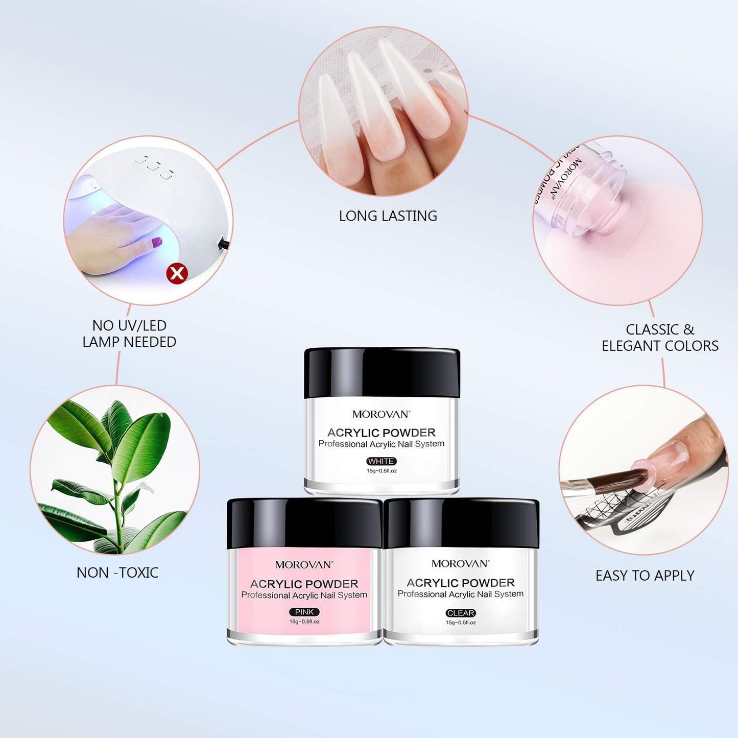 Morovan Acrylic Nail Kit for Beginners: Professional Nail Kit Set with Acrylic Powder Glitter Full Nail Starter Kit for Nail Extensions