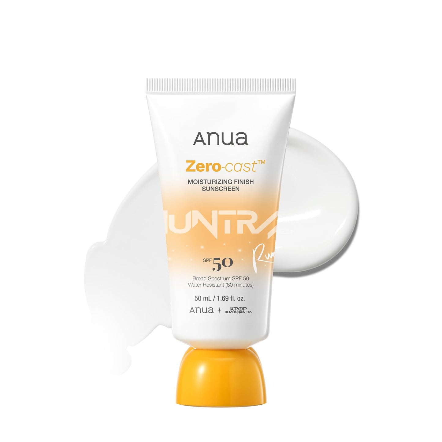 Anua, Zero-Cast Moisturizing Sunscreen SPF 50, Glow Natural Sunscreen for face, No White Cast, Hyaluronic Acid, Niacinamide, Oil-Free, KPop Demon Hunters, Korean Skincare, 1.69 fl oz