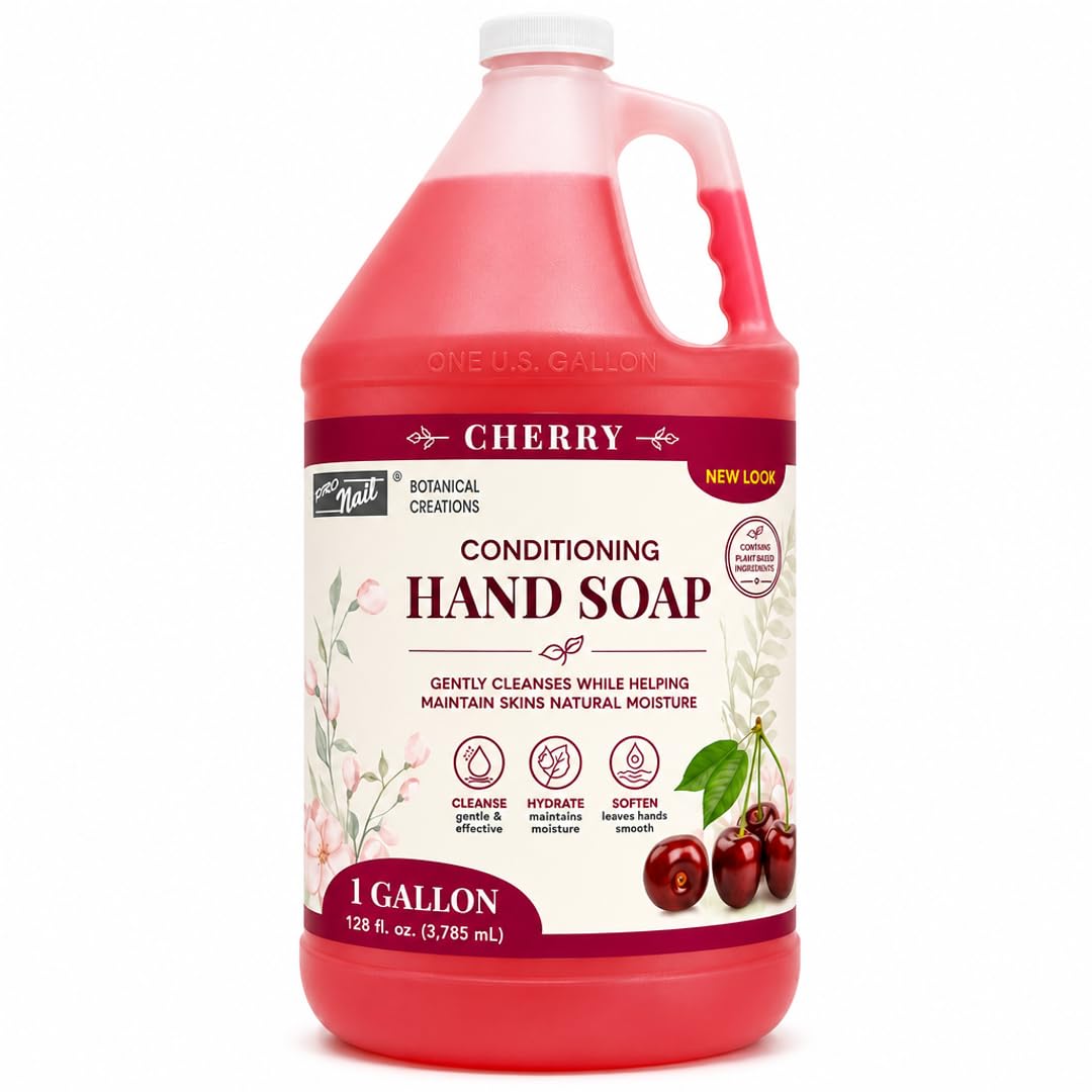 PRO NAIL NAIL SYSTEMS PRONAIL - Liquid Hand Soap Refill, Cherry, 1 Gallon - Deeply Cleanse and Hydrates, Leaving your hands Fresh and Soft - Bulk, Refill Gallon (Pkg May Vary)