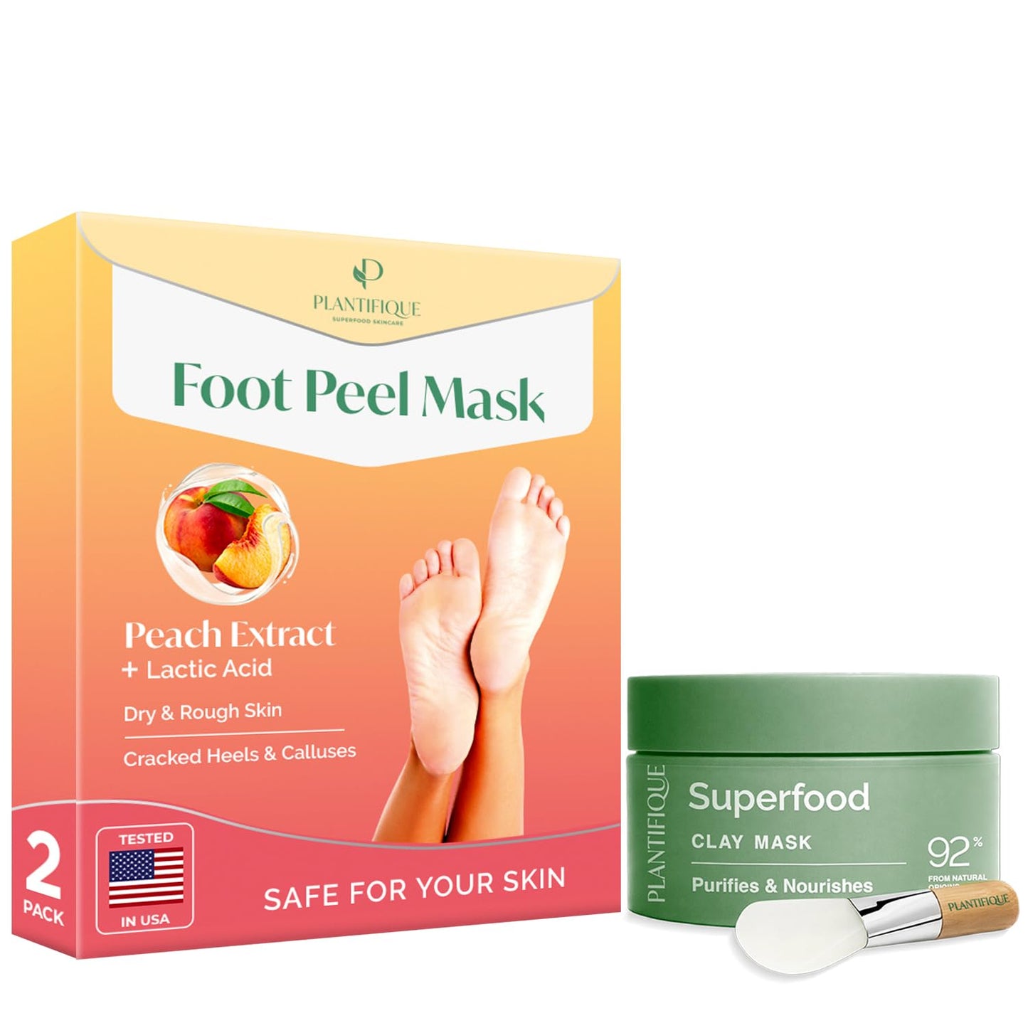 Plantifique Foot Peeling Mask - Exfoliating Clay Mask for Baby Soft Feet | 2 Pack, 110g