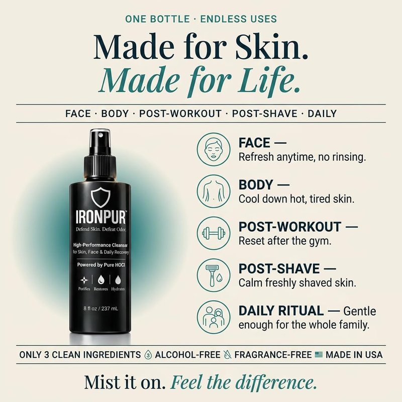 Hypochlorous Acid Spray (HOCl) – Facial Mist & Skin Cleanser for Face & Body – Daily Spray for Sensitive, Irritated Skin – Helps Calm Redness & Neutralize Odor – Alcohol & Fragrance-Free – 8 oz