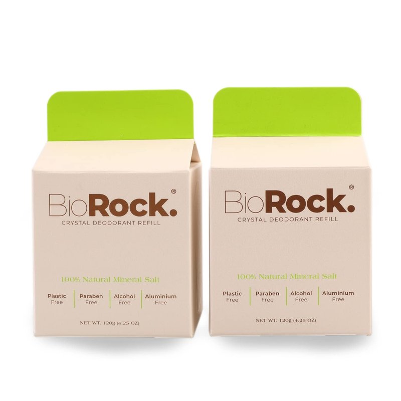 Biorock Crystal Natural Deodorant Refill * 2 Packs - Unscented Plastic & Aluminum Free Salt Stick Deodorant for Women & Men Eco-Friendly, Sustainable, Zero Waste 4.25 oz * 2
