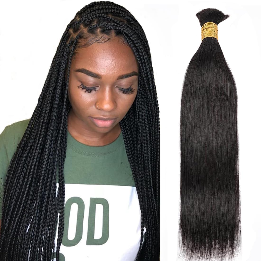 Human Braiding Hair Extensions - 20 Inch Straight Bulk Virgin Hair for Boho Braids | Natural Black, 100g