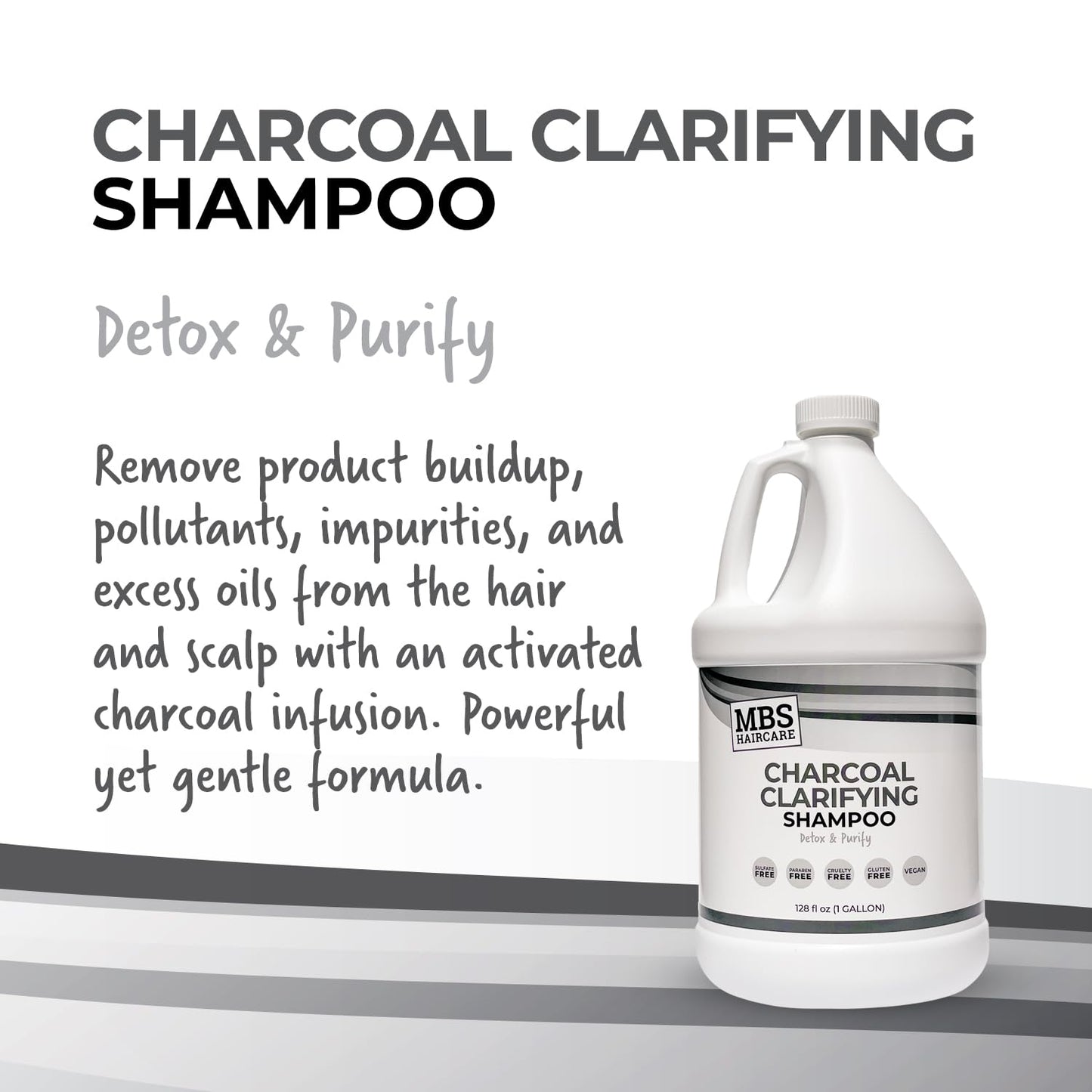 MBS Haircare Professional Charcoal Clarifying Shampoo, 1 Gallon – Sulfate-Free, Paraben-Free, Vegan – Color Safe Deep Cleansing Formula