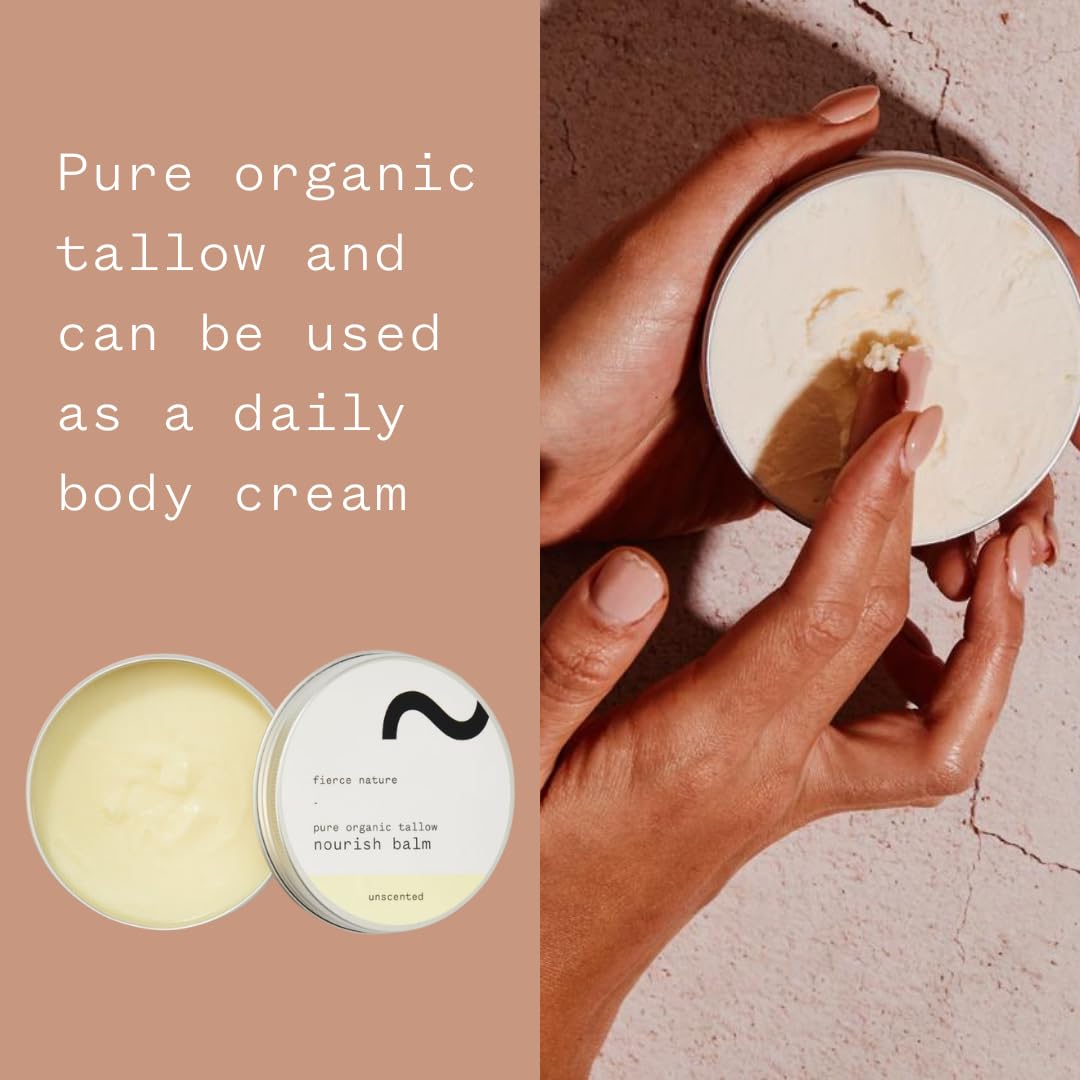 fierce nature Pure Nourish Tallow Balm | Organic, Vitamin-Rich Nourishing Body & Face Moisturizer | Natural, Essential Oil Free Skincare (Unscented)