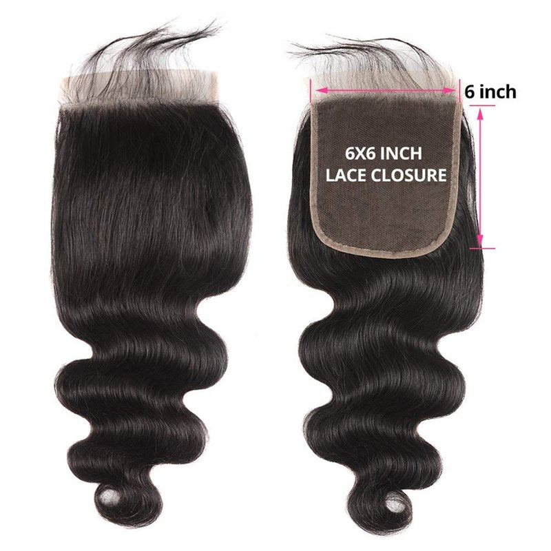 6X6 HD Transparent Lace Closure - Body Wave Brazilian Virgin Hair with Baby Hair | Natural Black, 12 Inch