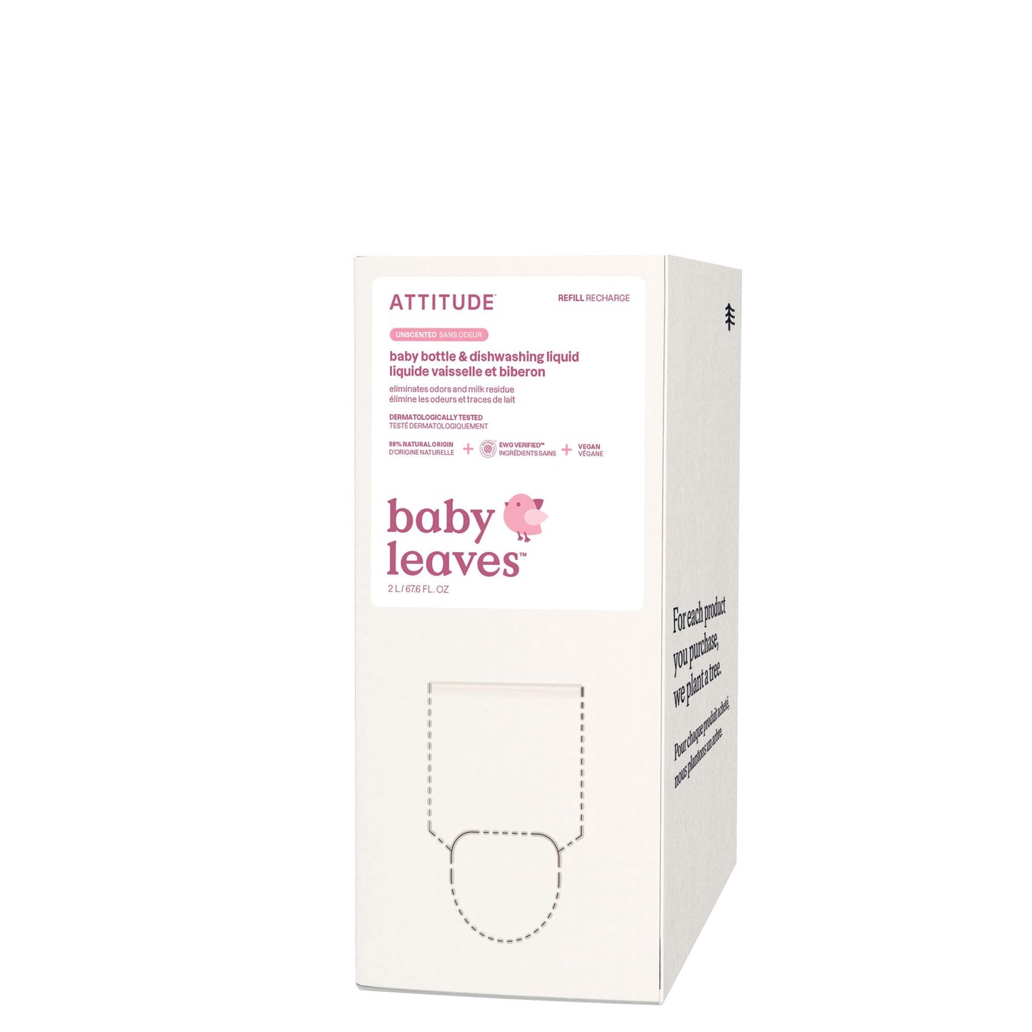 ATTITUDE Baby Bottle & Dish Soap, EWG Verified Bottle Cleaner, Fragrance Free & Dye Free, Removes Milk Residue & Grease, Vegan, Bulk Refill, Unscented, 67.6 Fl Oz