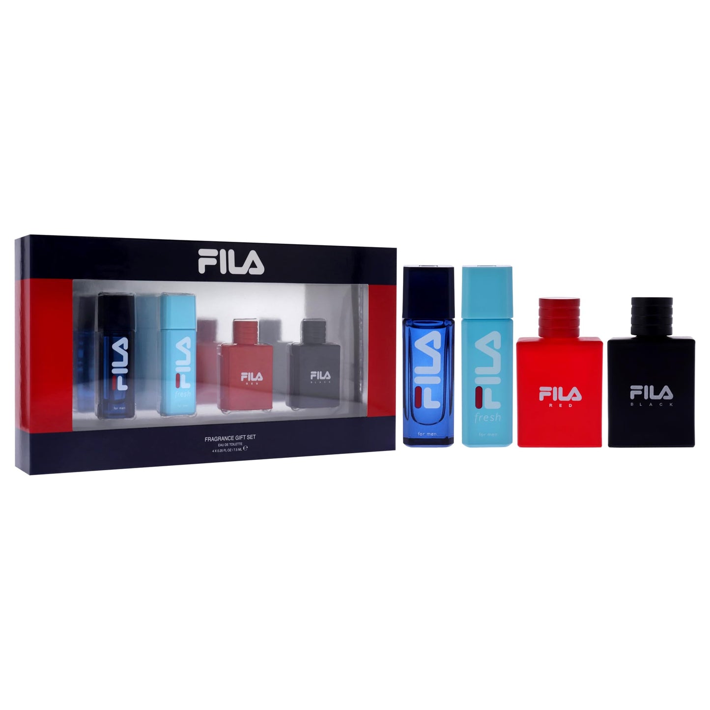FILA Cologne Giftset for Men - Cool, Clean And Refreshing Perfumes for Men - Long Lasting Fragrances - Trendy, Portable Bottle Design - 4 Pc
