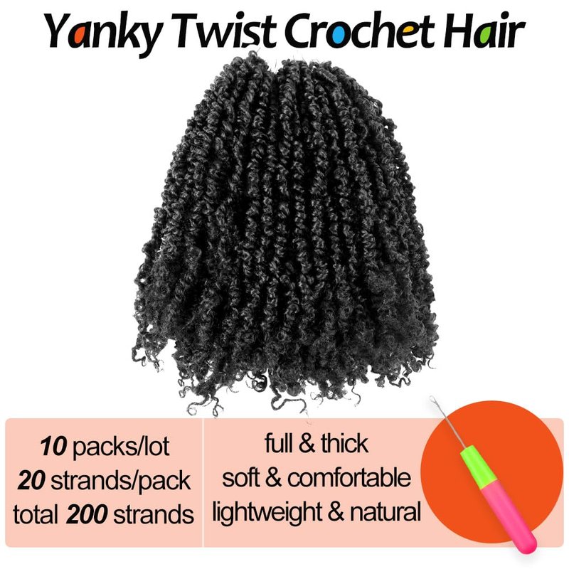 Cisinpo Yanky Twist Crochet Hair 10 Inch 10 Packs Pre-Twisted Natural Black Yankee Twist Mini Passion Twist for Black Women(1B, Total 200 Strands)
