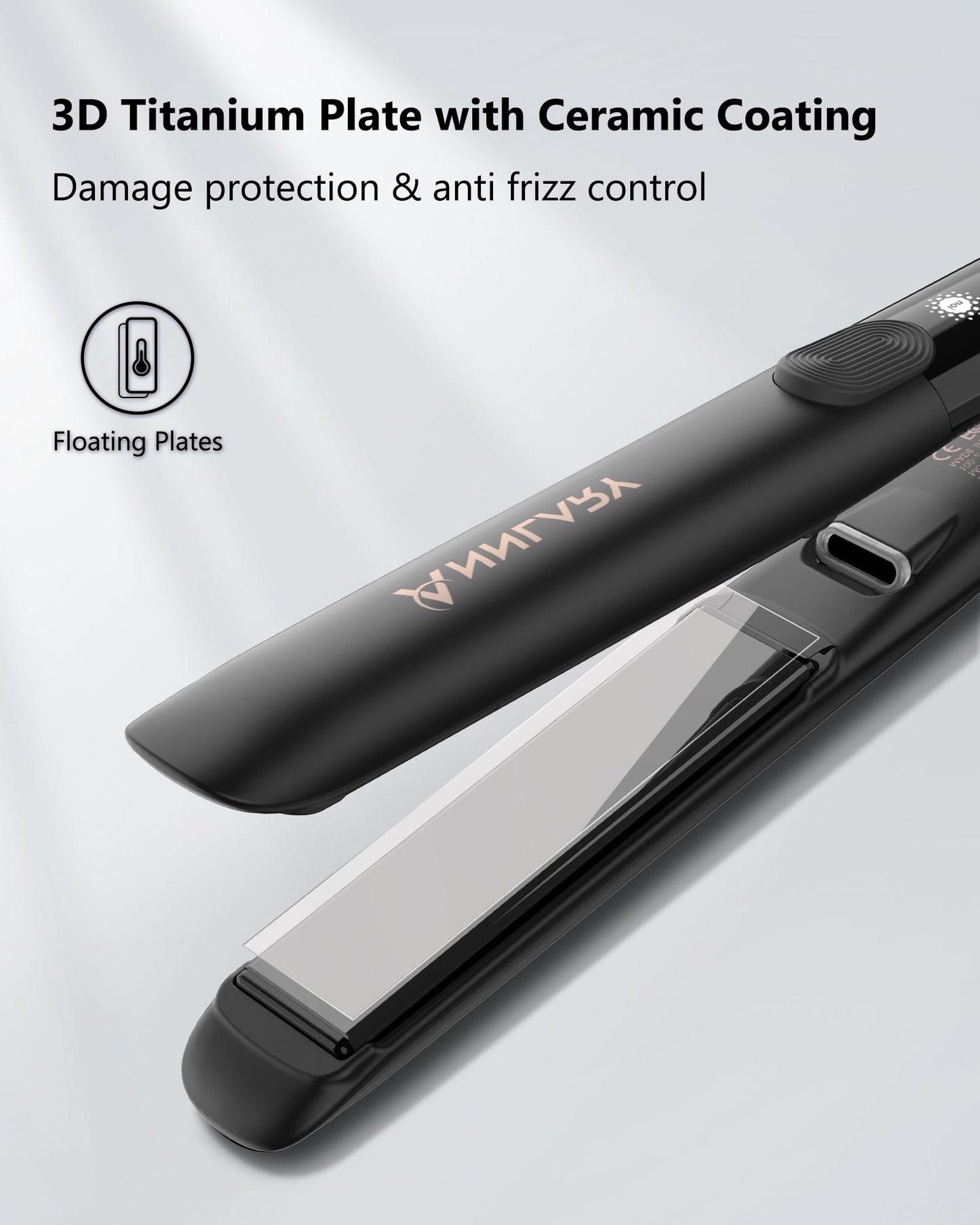Annlary Hair Straightener 1 Inch Flat Iron and Curler 2 in 1 Titanium Ceramic Ionic Dual Voltage Straightener with Heat-Resistant Silicone, for Less Frizz, Shinier & Smoother
