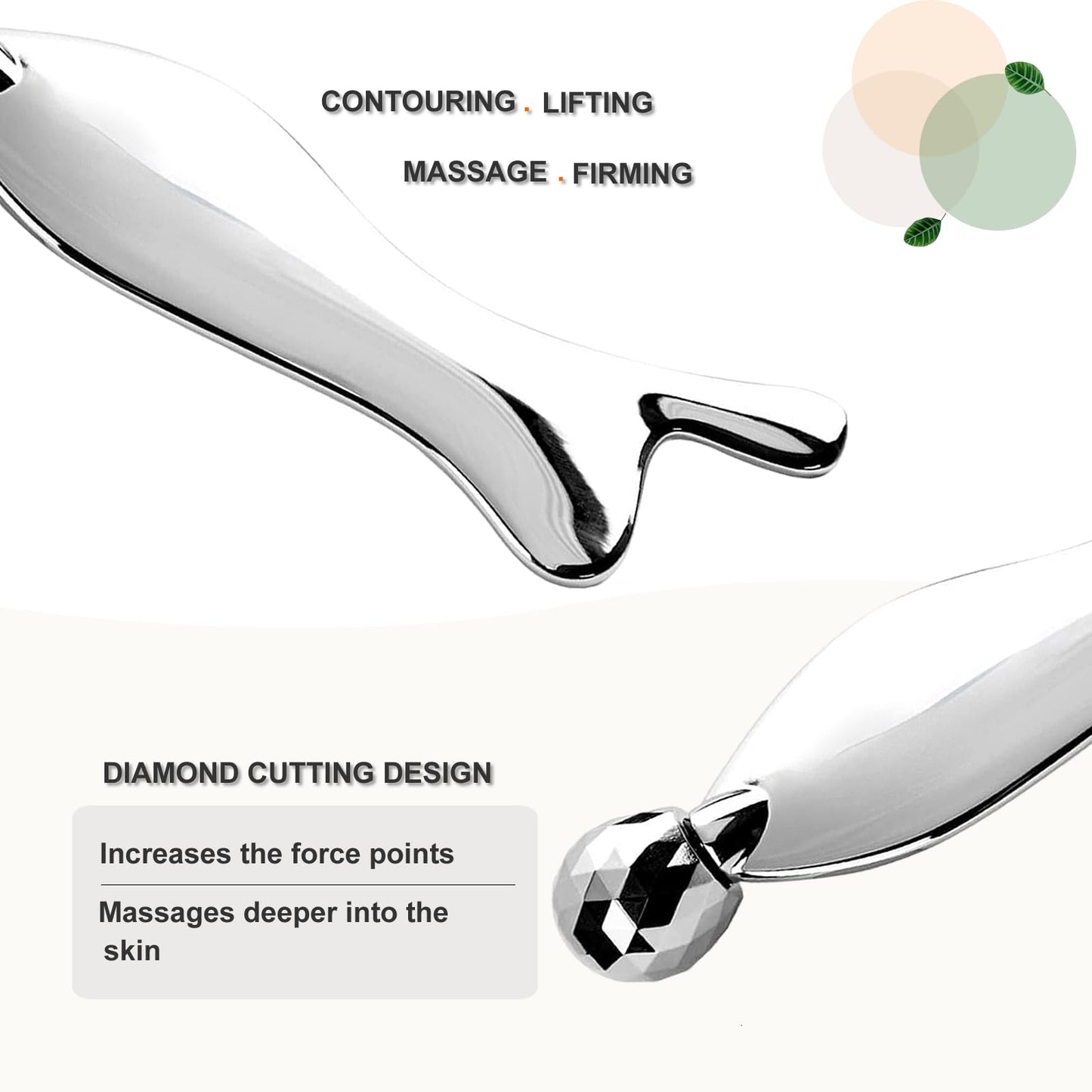Hysotok Face & Body Roller Massager - Guasha Tool for Face, Neck & Eyes, Stainless Steel, Chin Lift, Skin Tightening (Silver White)